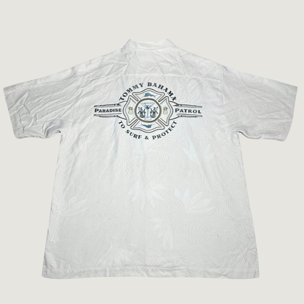 Tommy Bahama Camp Shirt Mens Large Paradise Patrol Silk‎ Embroidered Jacquard